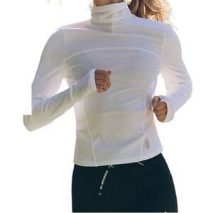 Free People White Ribbed Long-Sleeve Mock Neck Top